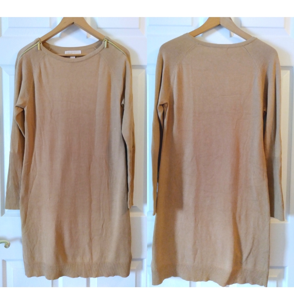 Michael Kors Women's Long Sleeve Sweater Tunic/Dress with Gold Zipper